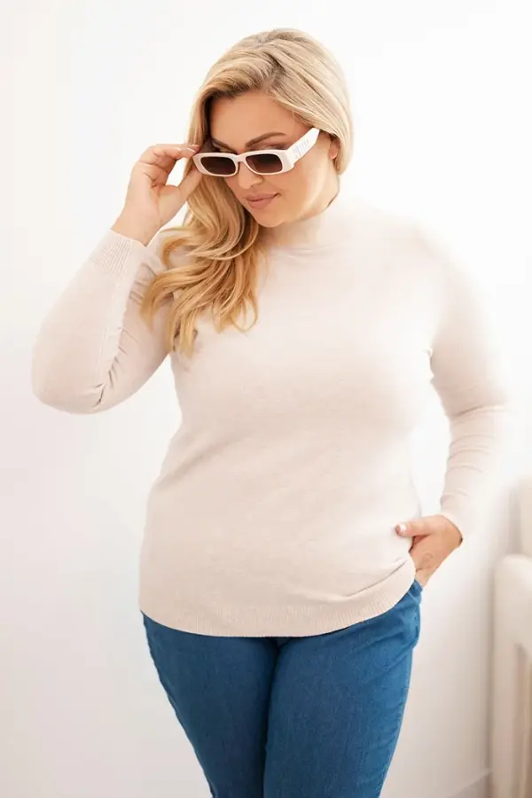 Kesi Włoski Kesi Włoski Women's Plus Size Viscose Sweater with Turtleneck beige