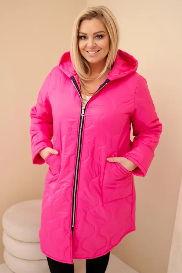 Kesi Włoski Kesi Włoski Women's Plus Size winter quilted jacket with a hood neon pink