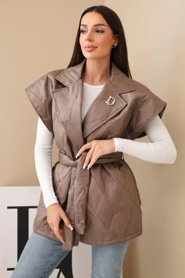 Kesi Włoski Kesi Włoski Women's quilted vest with a belt and wide collar fango