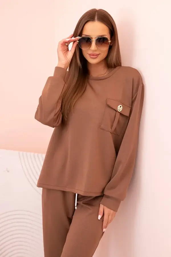 Kesi Włoski Kesi Włoski Women's set butter hoodie and pants with elastic camel