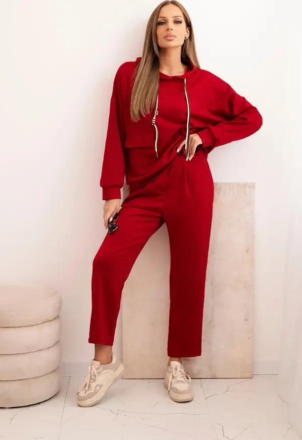 Kesi Włoski Kesi Włoski Women's set butter hoodie with pants with a belt burgundy