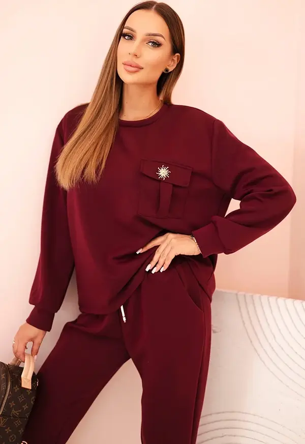 Kesi Włoski Kesi Włoski Women's set buttercream sweatshirt and pants with elastic plum