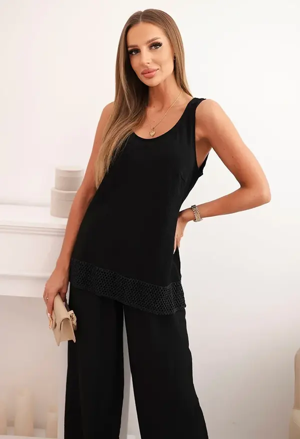 Kesi Włoski Kesi Włoski Women's set made of viscose, top with wide straps and wide-leg pants black