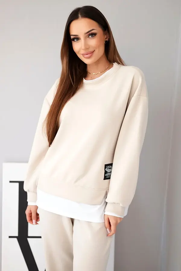 Kesi Włoski Kesi Włoski Women's set with a loose sweatshirt and sweatpants beige