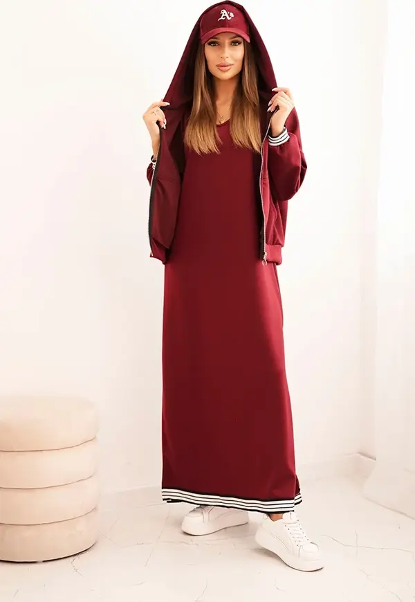 Kesi Włoski Kesi Włoski Women's set with viscose featuring a button-up blouse and a long dress burgundy