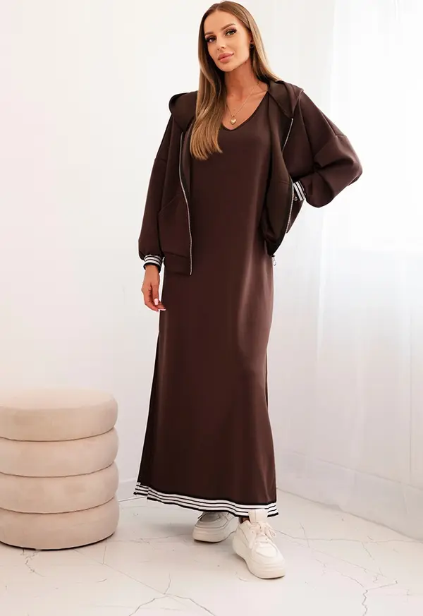 Kesi Włoski Kesi Włoski Women's set with viscose featuring a zip-up blouse and a long dress brown