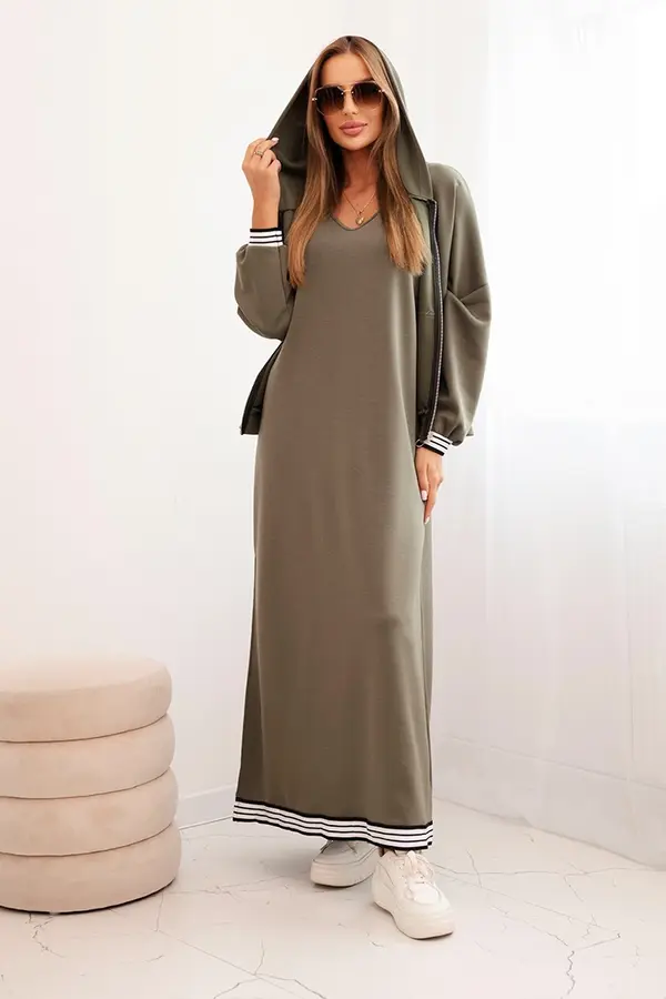 Kesi Włoski Kesi Włoski Women's set with viscose featuring a zip-up hoodie and a long dress khaki
