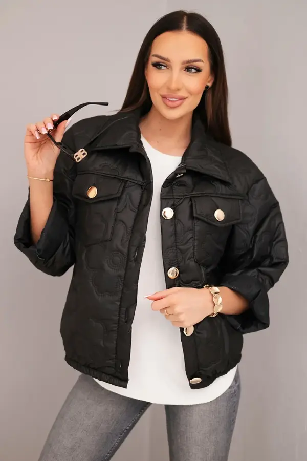 Kesi Włoski Kesi Włoski Women's spring quilted jacket with floral pattern black
