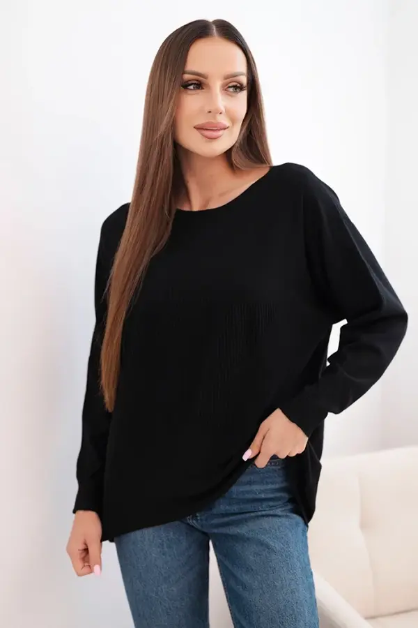 Kesi Włoski Kesi Włoski Women's sweater with a longer back and embossed star black