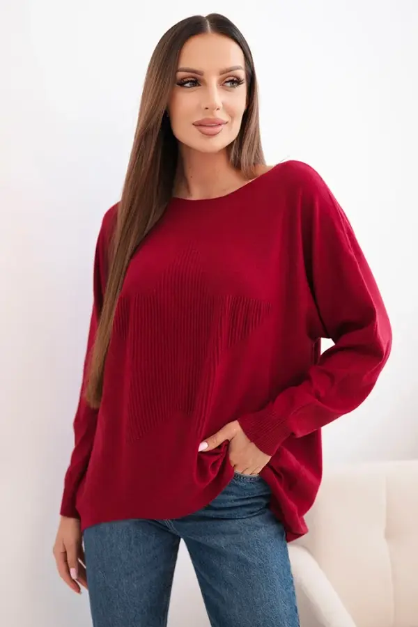 Kesi Włoski Kesi Włoski Women's sweater with a longer back and embossed star burgundy