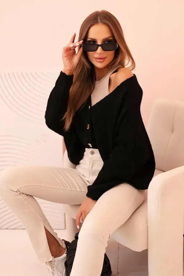 Kesi Włoski Kesi Włoski Women's sweater with a V-neck and buttons black