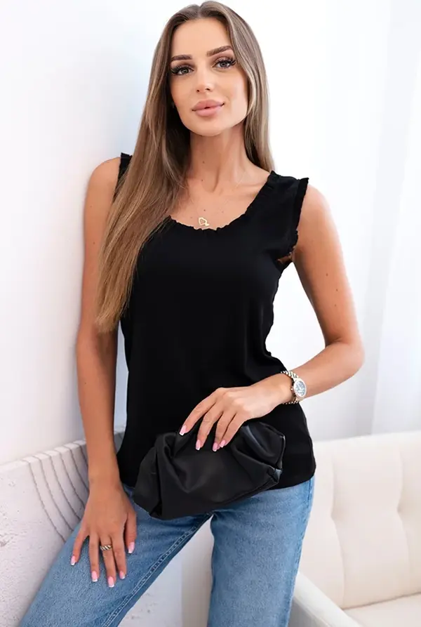 Kesi Włoski Kesi Włoski Women's viscose blouse with a frill at the neckline black