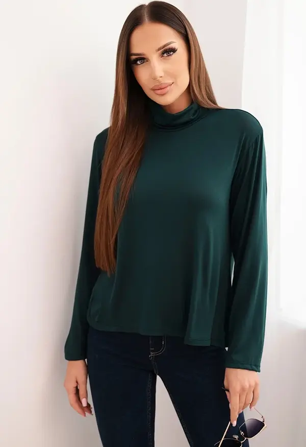 Kesi Włoski Kesi Włoski Women's viscose blouse with a turtleneck and long sleeves dark green