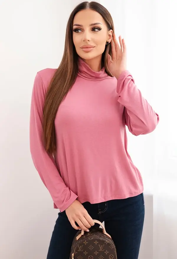 Kesi Włoski Kesi Włoski Women's viscose blouse with a turtleneck and long sleeves dark pink