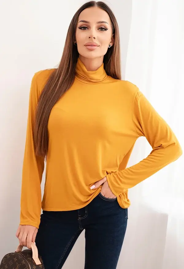Kesi Włoski Kesi Włoski Women's viscose blouse with a turtleneck and long sleeves mustard