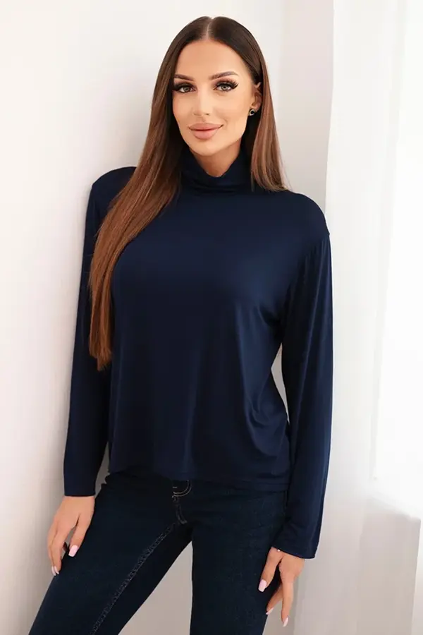 Kesi Włoski Kesi Włoski Women's viscose blouse with a turtleneck and long sleeves navy blue