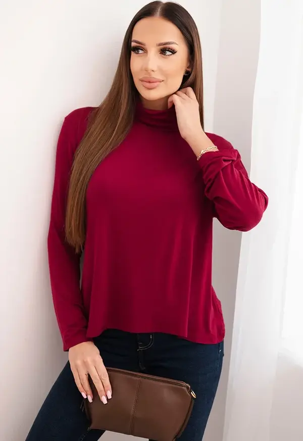 Kesi Włoski Kesi Włoski Women's viscose blouse with a turtleneck and long sleeves plum