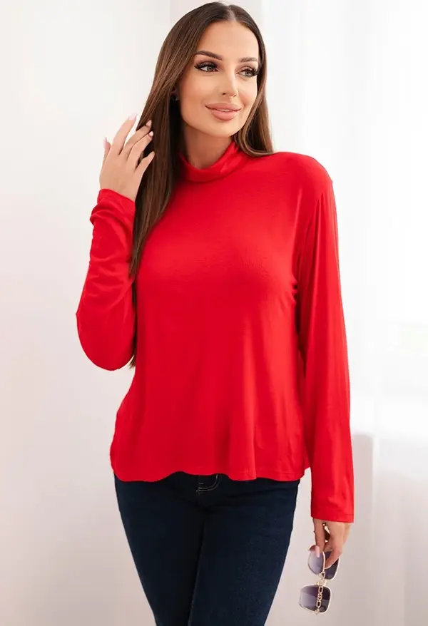 Kesi Włoski Kesi Włoski Women's viscose blouse with a turtleneck and long sleeves red