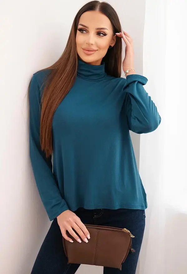 Kesi Włoski Kesi Włoski Women's viscose blouse with a turtleneck and long sleeves sea green