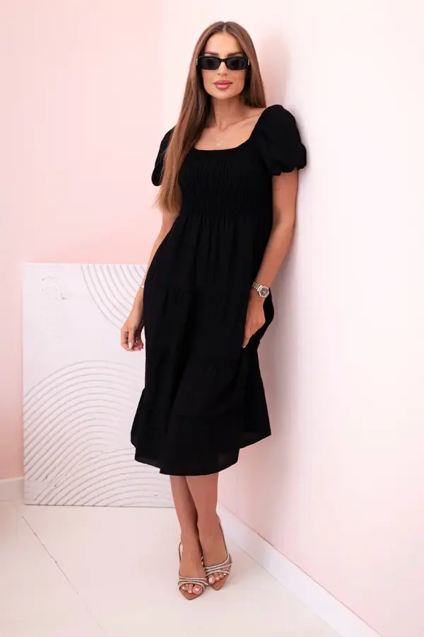 Kesi Włoski Kesi Włoski Women's viscose dress with puffed sleeves and a ruffled top black