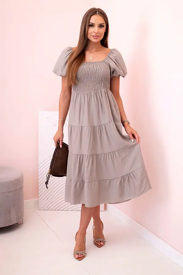 Kesi Włoski Kesi Włoski Women's viscose dress with puffed sleeves and a ruffled top fango