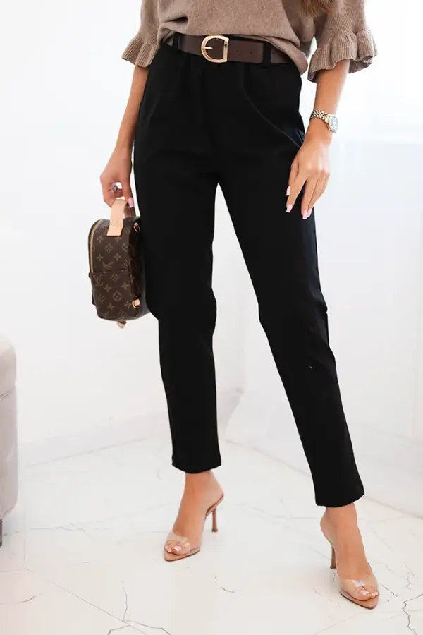 Kesi Włoski Kesi Włoski Women's viscose pants with a belt and tapered leg black