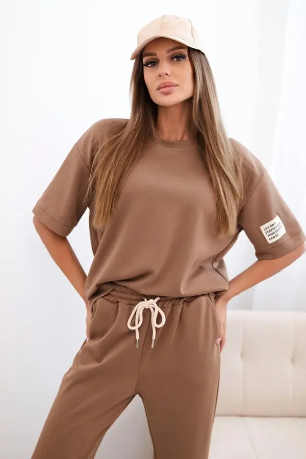 Kesi Włoski Kesi Włoski Women's viscose set with short sleeves and trousers camel