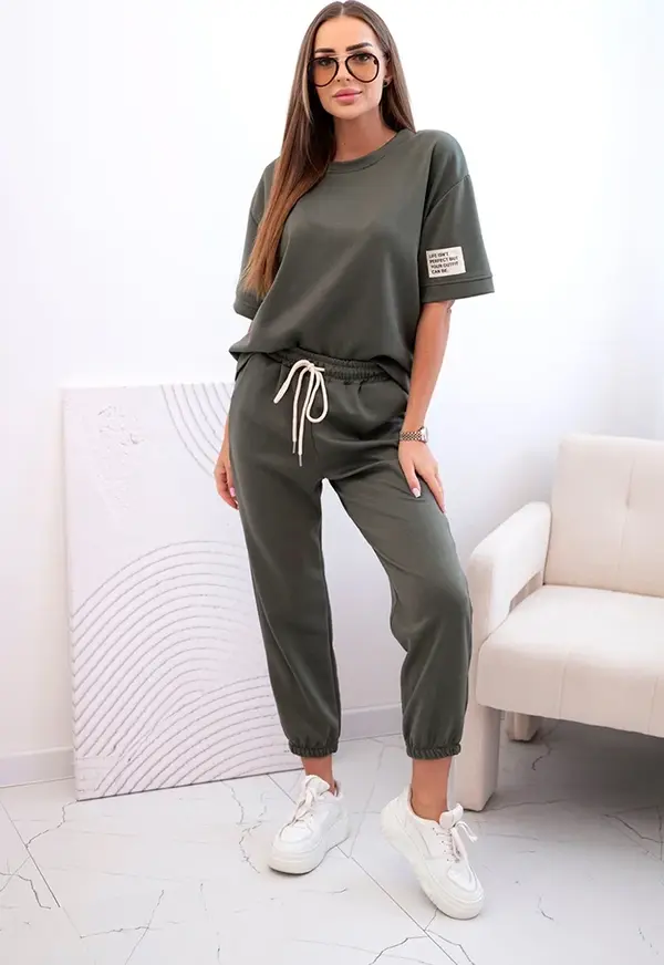 Kesi Włoski Kesi Włoski Women's viscose set with short sleeves and trousers khaki