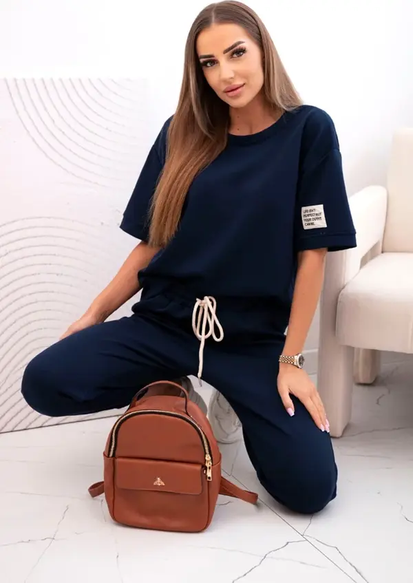 Kesi Włoski Kesi Włoski Women's viscose set with short sleeves and trousers navy blue