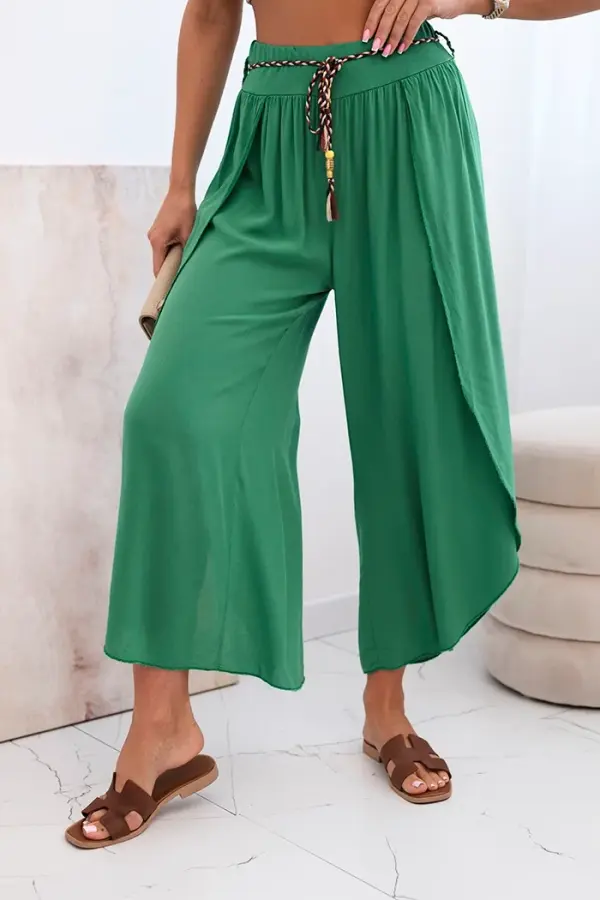 Kesi Włoski Kesi Włoski Women's viscose trousers with leg slit green