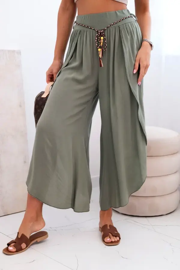 Kesi Włoski Kesi Włoski Women's viscose trousers with leg slit khaki