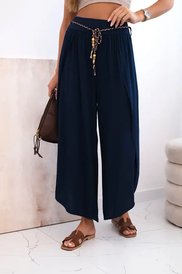 Kesi Włoski Kesi Włoski Women's viscose trousers with leg slit navy blue