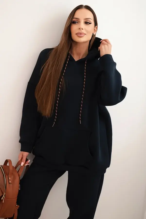 Kesi Włoski Kesi Włoski Women's warm cotton tracksuit with a hood navy blue