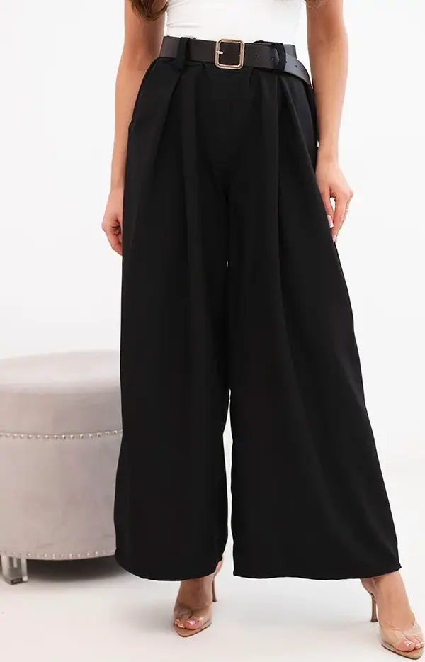 Kesi Włoski Kesi Włoski Women's wide-leg pants with a belt black