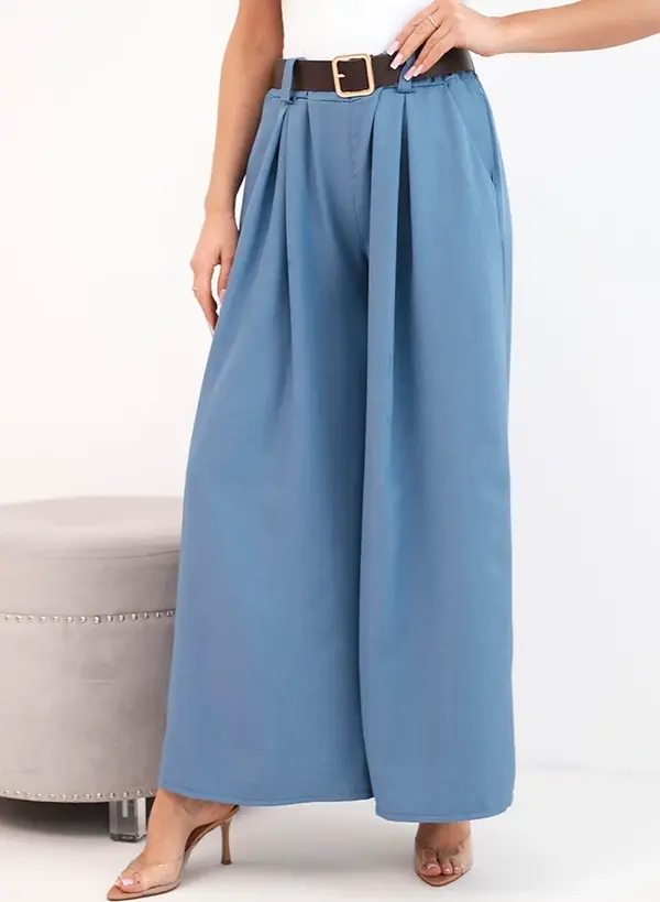 Kesi Włoski Kesi Włoski Women's wide-leg trousers with a belt denim