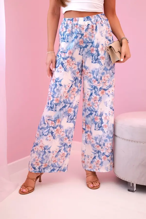 Kesi Włoski Kesi Włoski Women's wide-leg trousers with floral print blue
