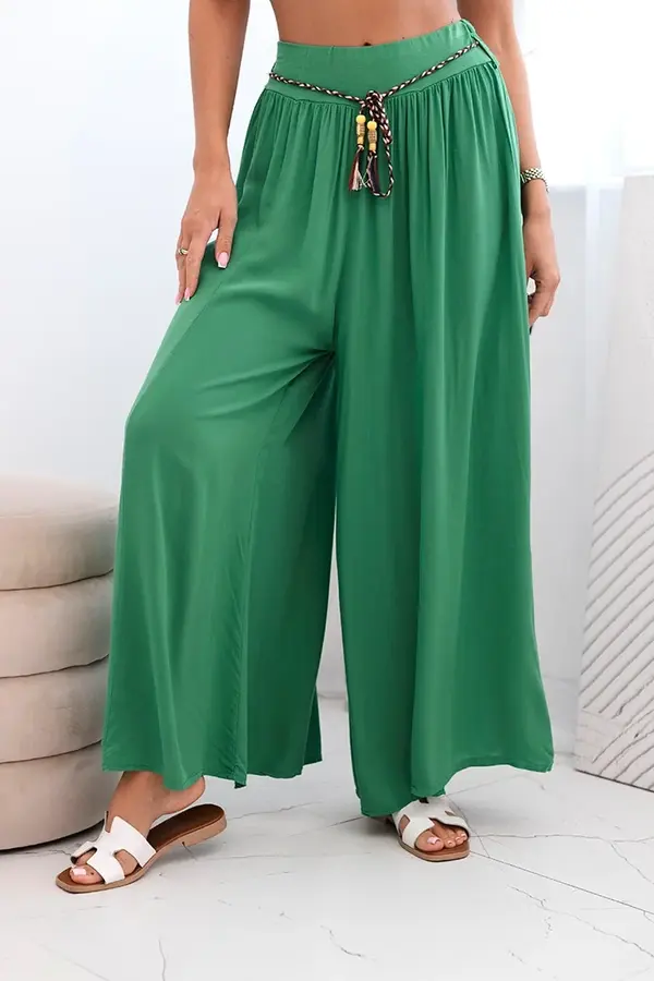 Kesi Włoski Kesi Włoski Women's wide-leg viscose trousers green