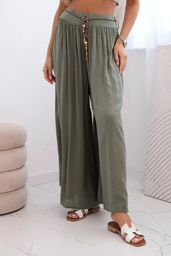 Kesi Włoski Kesi Włoski Women's wide-leg viscose trousers khaki