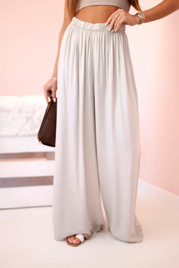 Kesi Włoski Kesi Włoski Women's wide trousers with elastic waistband dark beige