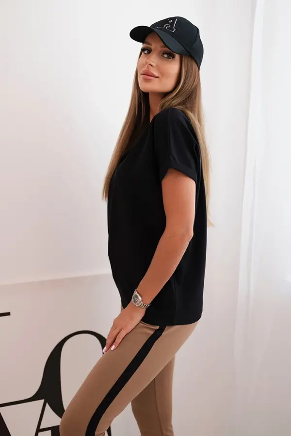 Kesi Kesi Women's cotton set with a top and leggings with a stripe black