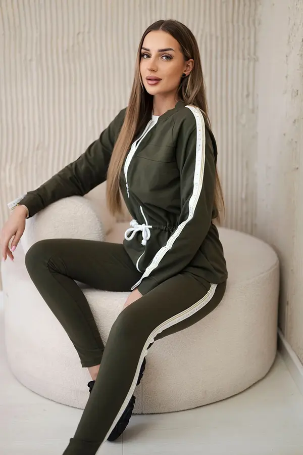 Kesi Kesi Women's cotton set with stripe and welts khaki