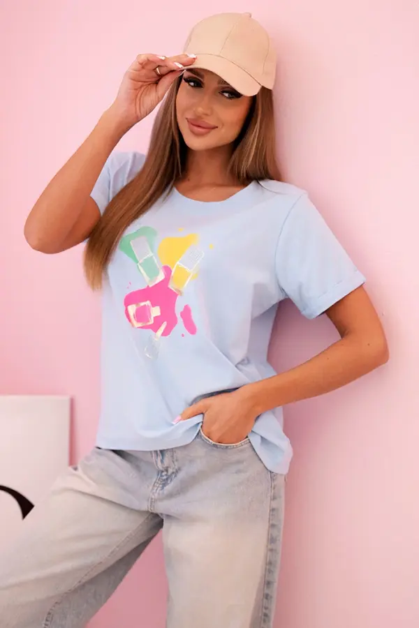 Kesi Kesi Women's cotton short-sleeve blouse with a colorful print blue