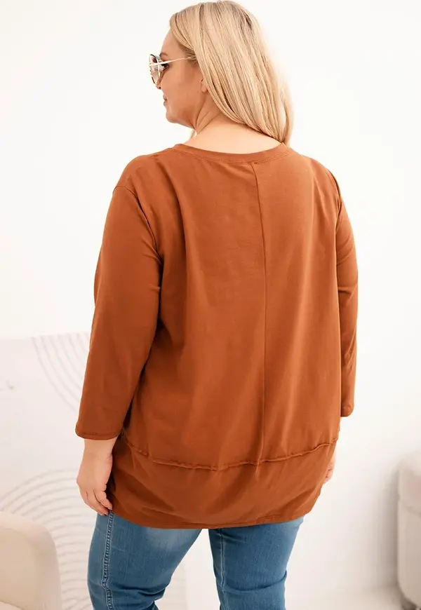 Kesi Kesi Women's Plus Size cotton blouse with decorative buttons and rolled-up sleeves camel