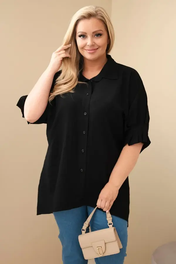 Kesi Kesi Women's Plus Size cotton shirt with buttons and collar black