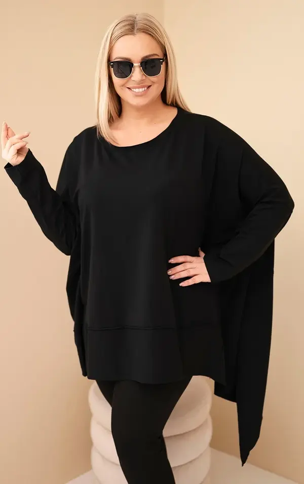 Kesi Włoski Kesi Women's Plus Size tunic made of cotton with an asymmetrical hem black