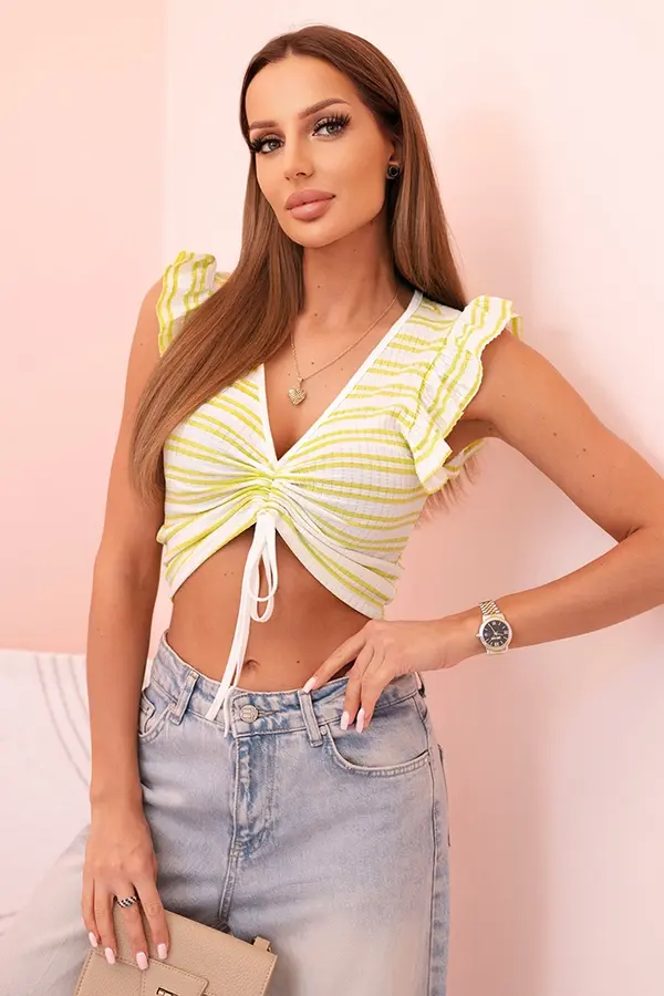 Kesi Kesi Women's ribbed blouse with gathering and ruffle green