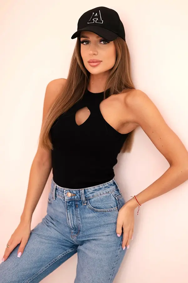 Kesi Kesi Women's sleeveless blouse with a cutout and decorative buckle black