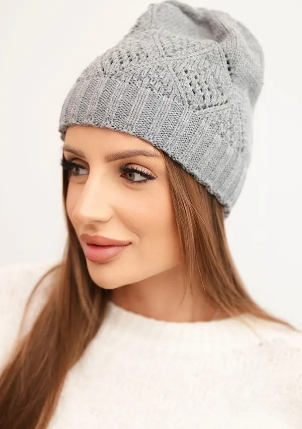 Kesi Kesi Women's winter hat made of wool with a geometric pattern K479 gray