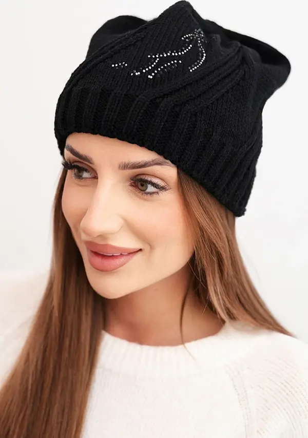 Kesi Kesi Women's winter hat with wool and embellishment with studs K480 black