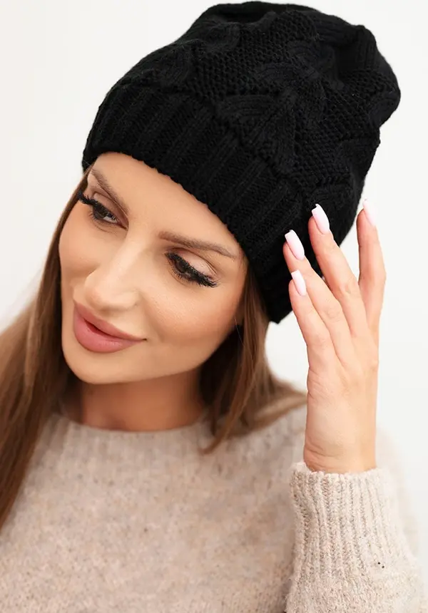 Kesi Kesi Women's winter hat with wool in a textured weave K432 black